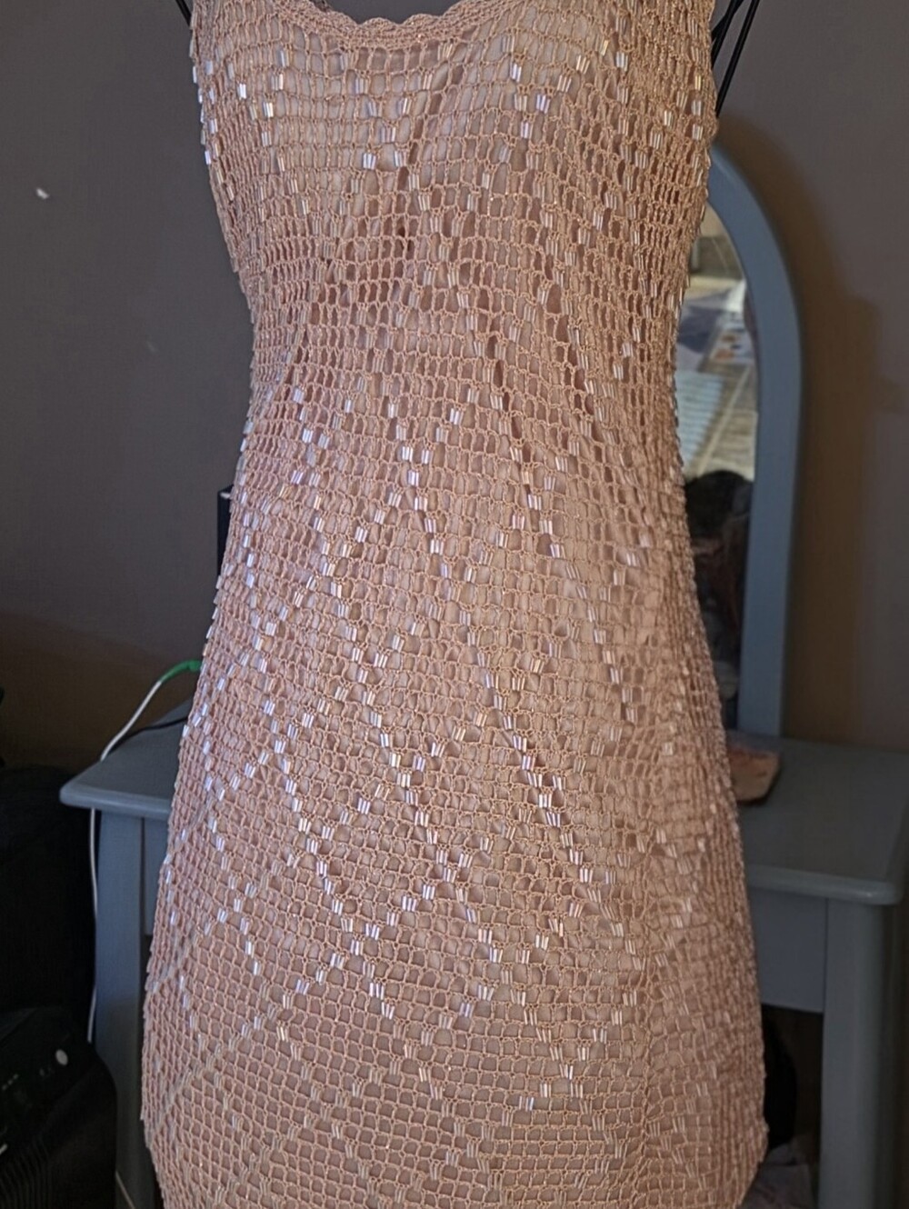 Chateau Crochet Mini Dress in Dusty Rose